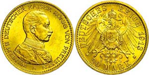 Prussia 20 Mark, 1913, Wilhelm II., extremly ... 