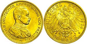 Prussia 20 Mark, 1914, Wilhelm II., edge ... 