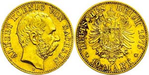 Saxony 10 Mark, 1875, Albert, small edge ... 