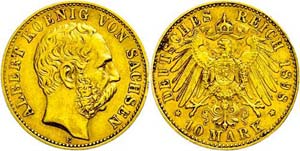 Saxony 10 Mark, 1898, Albert, edge nick, ... 