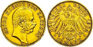 Saxony 10 Mark, 1903, Georg, edge nick, very ... 