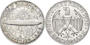 Münzen Weimar 5 Reichsmark, 1930, E, Graf ... 