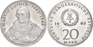 Münzen DDR 20 Mark, 1983, Luther, in ... 