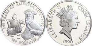 Cook Islands 100 dollars, silver, 1990, ... 