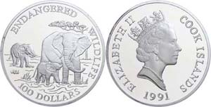 Cook Islands 100 dollars, silver, 1991, ... 