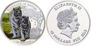 Fiji 10 dollars, 2012, white tiger, 1 Ounce ... 