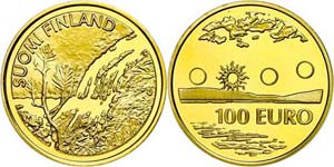 Finland 100 Euro, Gold, 2002, nugget ... 