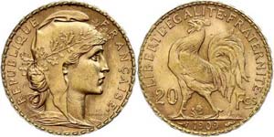 France 20 Franc, Gold, 1909, Gallic cock, ... 