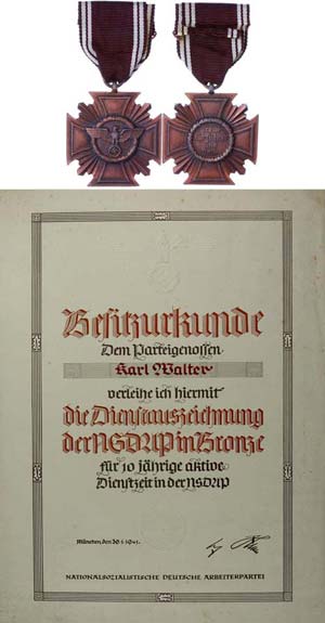 Service Award of the NSDAP in bronze, 1. ... 