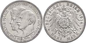 Anhalt 3 Mark, 1914, Friedrich II., on the ... 