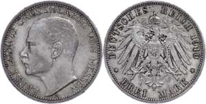 Hesse 3 Mark, 1910, A, Ernst Ludwig, AKS ... 