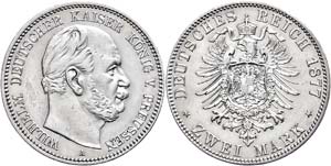 Preußen 2 Mark, 1877, Wilhelm I., vz., ... 
