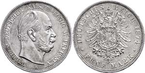 Prussia 5 Mark, 1874, A, Wilhelm I., ... 