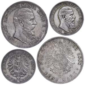 Prussia 2 and 5 Mark, 1888, Friedrich III., ... 
