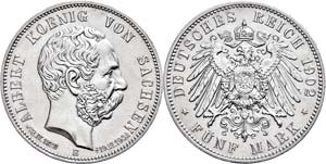 Saxony 5 Mark, 1902, Albert, on his Death, ... 