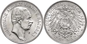 Sachsen 2 Mark, 1914, Friedrich August III., ... 