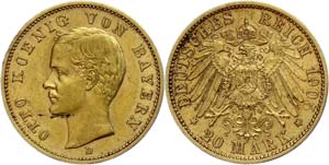 Bavaria 20 Mark, 1905, Otto, very fine to ... 