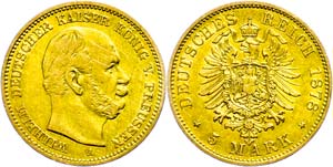 Preußen 5 Mark, 1878, A, Wilhelm I., stark ... 