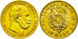 Prussia 10 Mark, 1874, B, Wilhelm I., very ... 