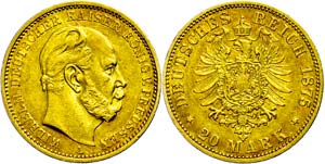 Preußen 20 Mark, 1875, A, Wilhelm I., kl. ... 
