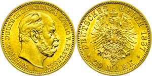 Preußen 20 Mark, 1887, A, Wilhelm I., wz. ... 