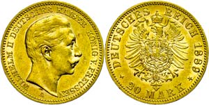 Preußen 20 Mark, 1889, A, Wilhelm I., wz. ... 