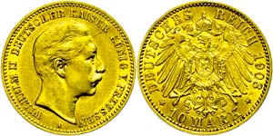 Prussia 10 Mark, 1903, Wilhelm II., small ... 