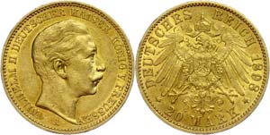 Prussia 20 Mark, 1898, Wilhelm II., very ... 