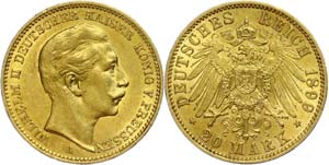Preußen 20 Mark, 1899, Wilhelm II., ss-vz., ... 