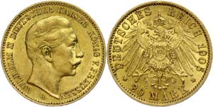 Preußen 20 Mark, 1905, Wilhelm II., Mzz A, ... 