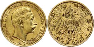 Preußen 20 Mark, 1906, Wilhelm II., Mzz A, ... 
