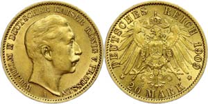 Preußen 20 Mark, 1909, Wilhelm II., Mzz A, ... 