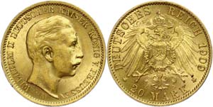 Preußen 20 Mark, 1909, Wilhelm II., Mzz A, ... 
