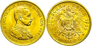 Preußen 20 Mark, 1914, Wilhelm I., wz. Rf., ... 