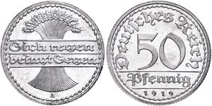 Münzen Weimar 50 Pfennig, 1919, A, PP., ... 