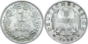 Coins Weimar Republic 1 Reichmark, 1925 G, a ... 