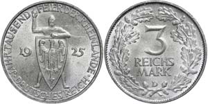 Coins Weimar Republic 3 Reichmark, 1925, D, ... 