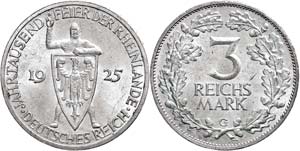 Coins Weimar Republic 3 Reichmark, 1925, G, ... 