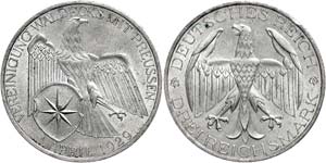 Coins Weimar Republic 3 Reichmark, 1929 A, ... 