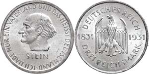 Münzen Weimar 3 Reichsmark, 1931, A, Stein, ... 