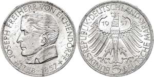 Federal coins after 1946 5 Mark, 1957, ... 