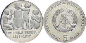 Münzen DDR 5 Mark, 1982, Fröbel, in ... 