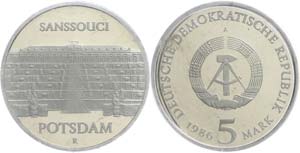 Münzen DDR 5 Mark, 1986, Sanssouci, in ... 