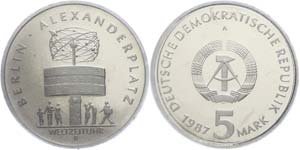 Münzen DDR 5 Mark, 1987, Alexanderplatz ... 