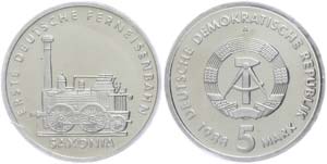 Münzen DDR 5 Mark, 1988, Ferneisenbahn ... 