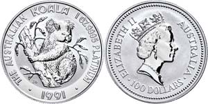 Australia 100 Dollars, Platinum, 1991, ... 