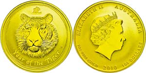 Australia 100 Dollars, Gold, 2010, Year of ... 