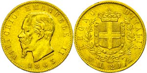 Italien 20 Lire, Gold, 1863, Vittorio ... 