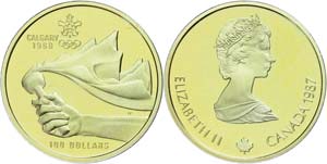 Canada 100 Dollars, Gold, 1987, XV. Olympic ... 