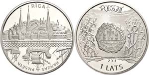 Latvia 1 Lats, 2011, Hanseatic league cities ... 